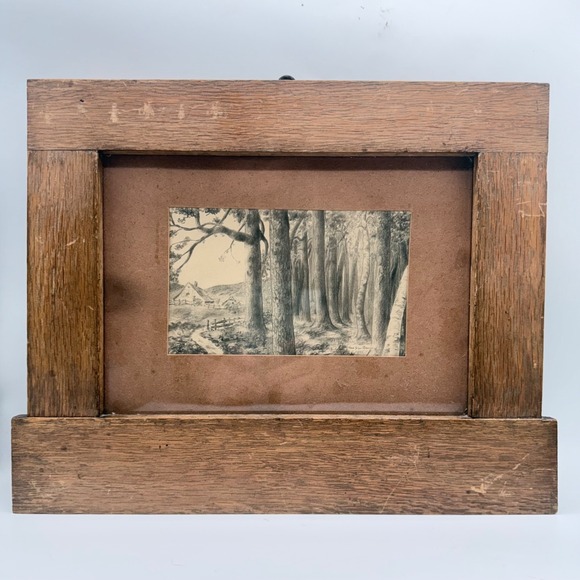 Other - Max Braun Ruhling Pencil Drawing 1905 Forest Landscape Cottage Adolf Hitlerstr